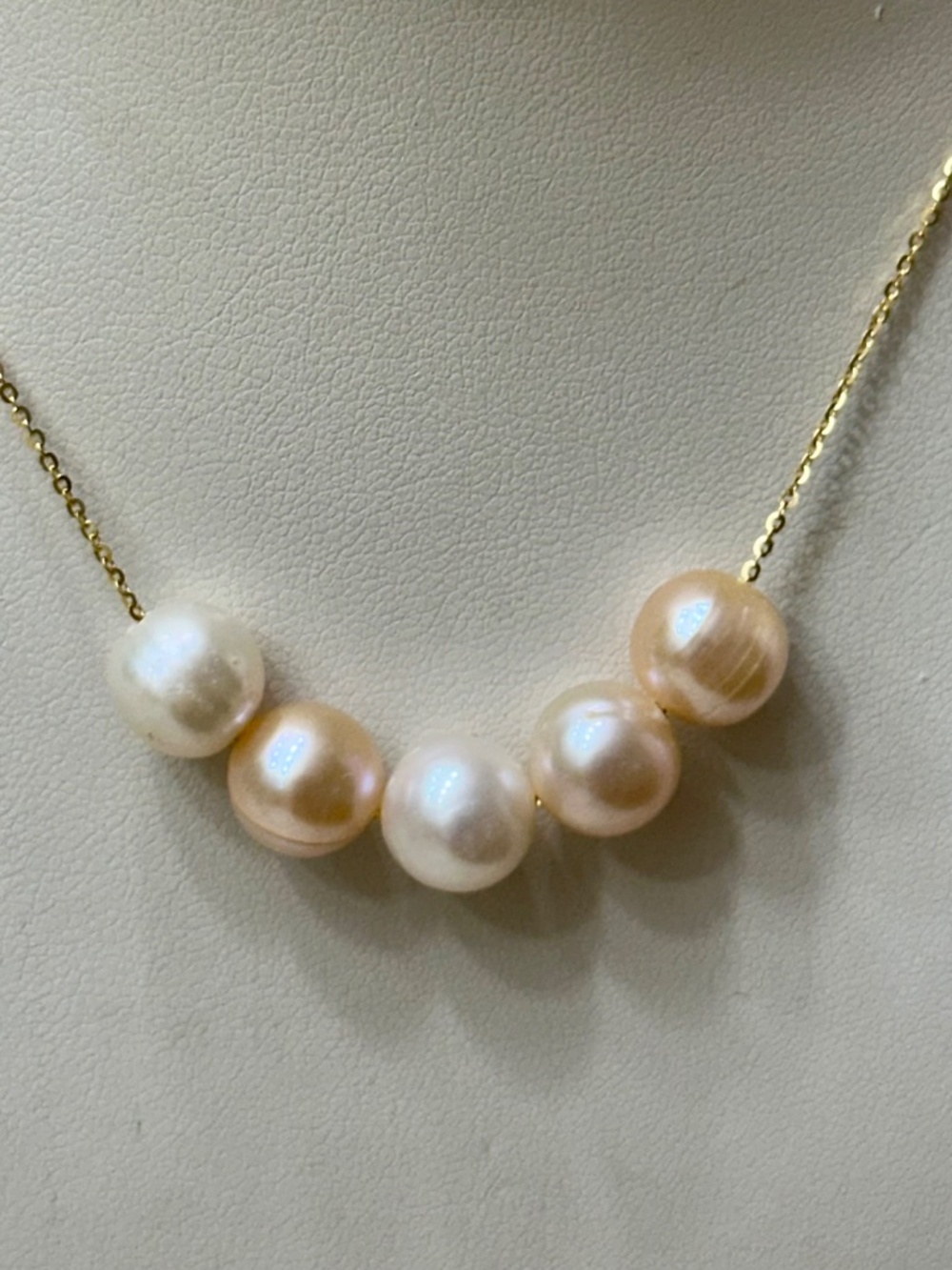 Five NATURAL Cultured Pearls Floating on 14K YG - 18 Inches (Adjustable)